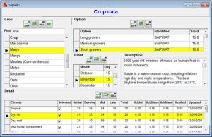 SAPWAT Crop Data Screenshot Crop editor